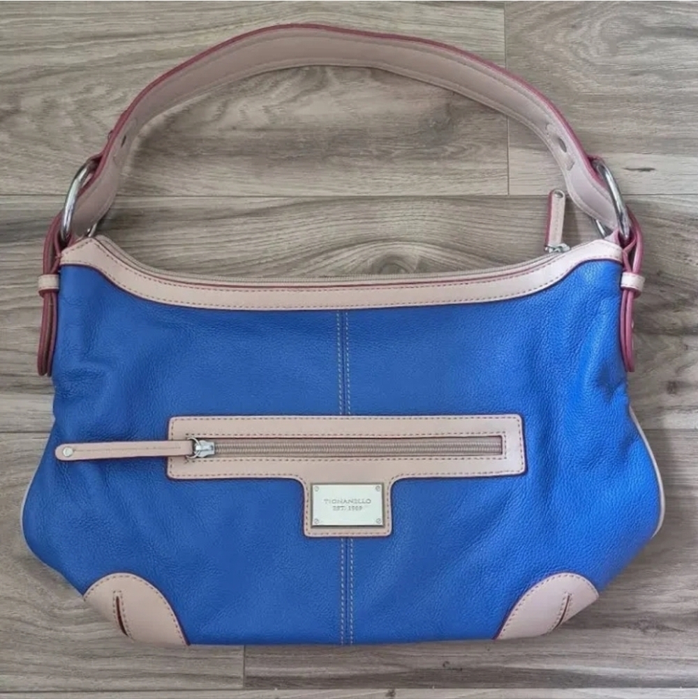 Y2K Blue Tan Pebble Soft Leather  Shoulder Bag